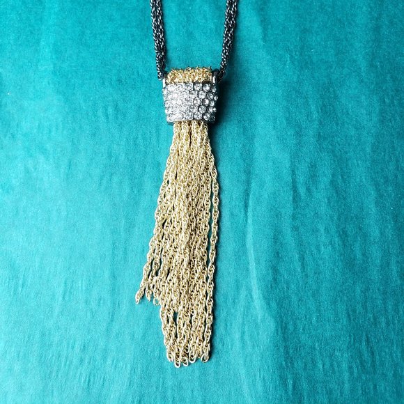 2/10$ Tie chain gold tone and black necklace - Picture 1 of 5